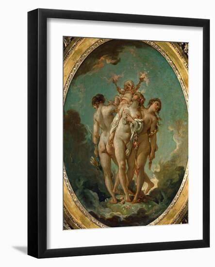 The Three Graces Carrying Amor, God of Love-Francois Boucher-Framed Giclee Print