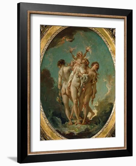 The Three Graces Carrying Amor, God of Love-Francois Boucher-Framed Giclee Print