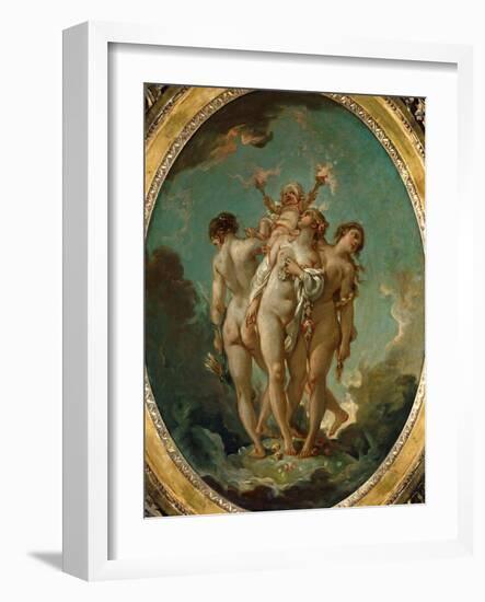 The Three Graces Carrying Amor, God of Love-Francois Boucher-Framed Giclee Print