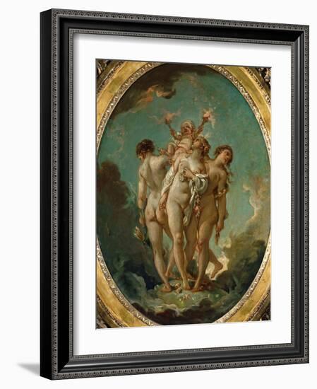 The Three Graces Carrying Amor, God of Love-Francois Boucher-Framed Giclee Print