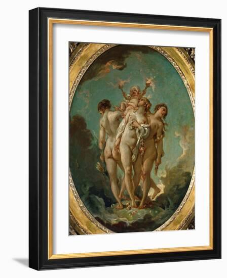 The Three Graces Carrying Amor, God of Love-Francois Boucher-Framed Giclee Print