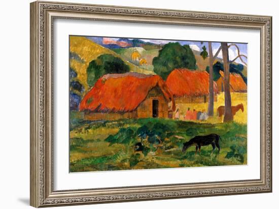 The Three Huts, Tahiti by Gauguin-Paul Gauguin-Framed Giclee Print