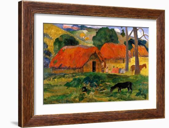 The Three Huts, Tahiti by Gauguin-Paul Gauguin-Framed Giclee Print