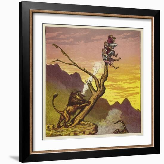 The Three Mariners Escape a Lion by Climbing a Tree-Ernest Henry Griset-Framed Giclee Print