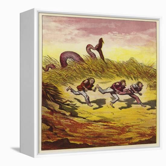 The Three Mariners Fleeing a Giant Snake-Ernest Henry Griset-Framed Premier Image Canvas