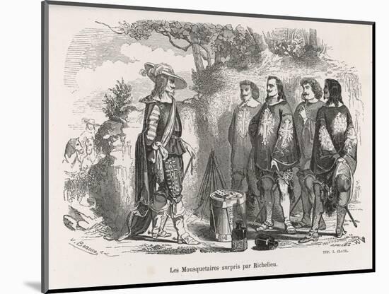 The Three Musketeers and D'Artagnan are Surprised by Richelieu-null-Mounted Art Print