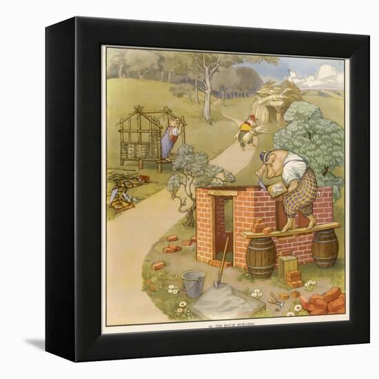 The Three Pigs Build Their Respective Houses out of Bricks Straw and Sticks-null-Framed Premier Image Canvas