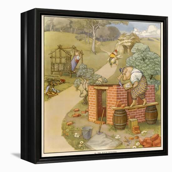 The Three Pigs Build Their Respective Houses out of Bricks Straw and Sticks-null-Framed Premier Image Canvas