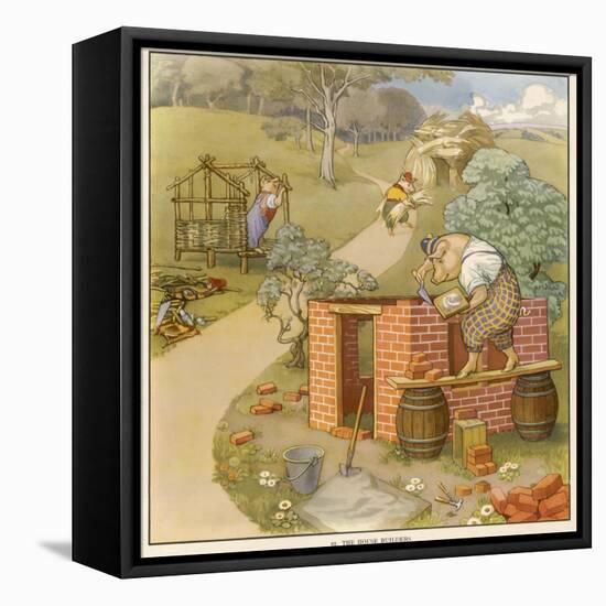 The Three Pigs Build Their Respective Houses out of Bricks Straw and Sticks-null-Framed Premier Image Canvas