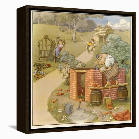 The Three Pigs Build Their Respective Houses out of Bricks Straw and Sticks-null-Framed Premier Image Canvas