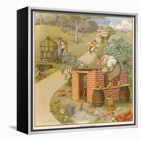 The Three Pigs Build Their Respective Houses out of Bricks Straw and Sticks-null-Framed Premier Image Canvas