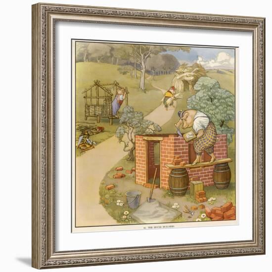 The Three Pigs Build Their Respective Houses out of Bricks Straw and Sticks-null-Framed Photographic Print