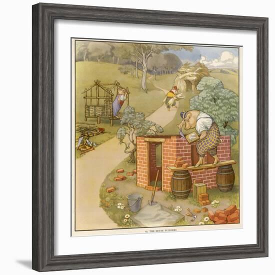 The Three Pigs Build Their Respective Houses out of Bricks Straw and Sticks-null-Framed Photographic Print