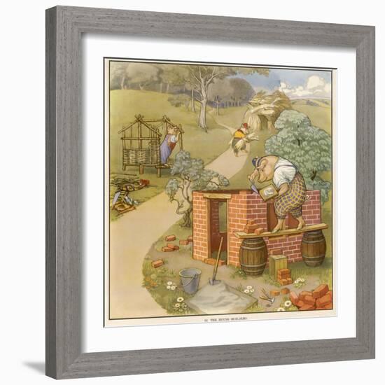 The Three Pigs Build Their Respective Houses out of Bricks Straw and Sticks-null-Framed Photographic Print