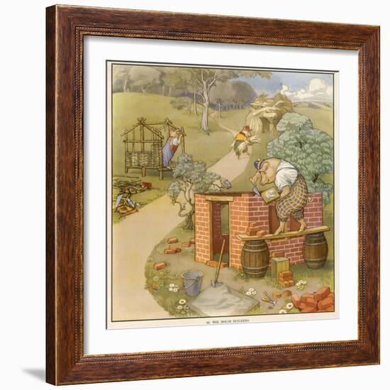 The Three Pigs Build Their Respective Houses out of Bricks Straw and Sticks-null-Framed Photographic Print