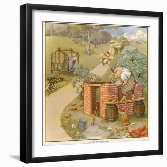 The Three Pigs Build Their Respective Houses out of Bricks Straw and Sticks--Framed Photographic Print