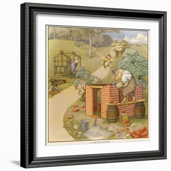 The Three Pigs Build Their Respective Houses out of Bricks Straw and Sticks-null-Framed Photographic Print