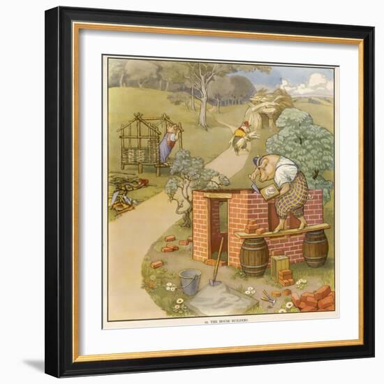 The Three Pigs Build Their Respective Houses out of Bricks Straw and Sticks--Framed Photographic Print