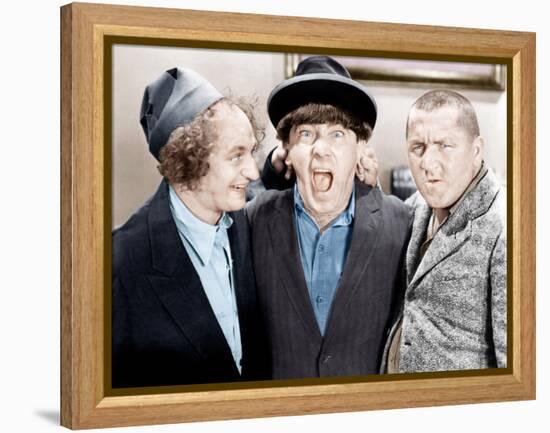 The Three Stooges, from left: Larry Fine, Moe Howard, Curly Howard, ca. 1943-null-Framed Stretched Canvas