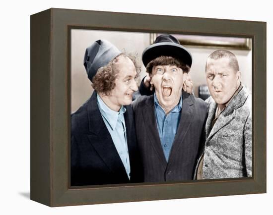 The Three Stooges, from left: Larry Fine, Moe Howard, Curly Howard, ca. 1943-null-Framed Stretched Canvas