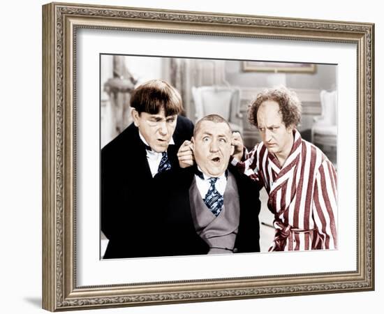 The Three Stooges, from left: Moe Howard, Curly Howard, Larry Fine, ca. 1940s-null-Framed Photo