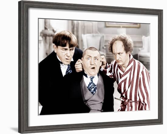 The Three Stooges, from left: Moe Howard, Curly Howard, Larry Fine, ca. 1940s-null-Framed Photo