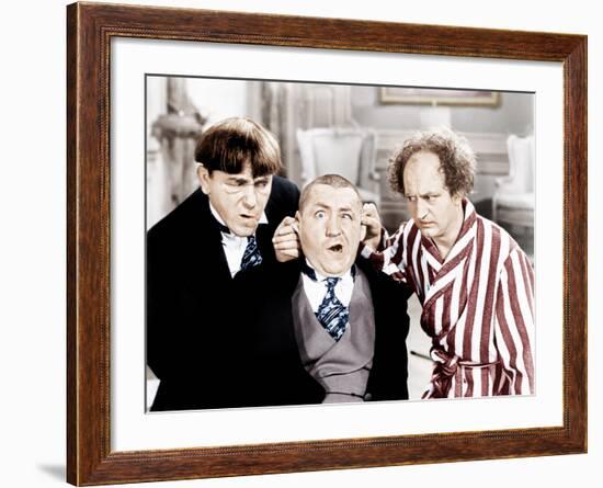 The Three Stooges, from left: Moe Howard, Curly Howard, Larry Fine, ca. 1940s--Framed Photo