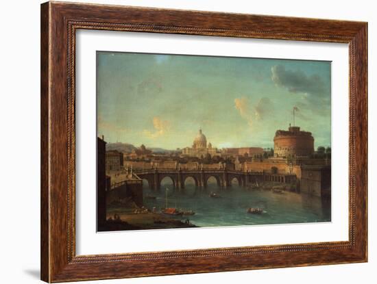The Tiber, Rome, looking towards the Castel SantAngelo, with Saint Peters Basilica beyond-Antonio Joli-Framed Giclee Print