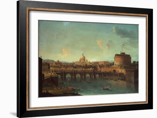 The Tiber, Rome, looking towards the Castel SantAngelo, with Saint Peters Basilica beyond-Antonio Joli-Framed Giclee Print