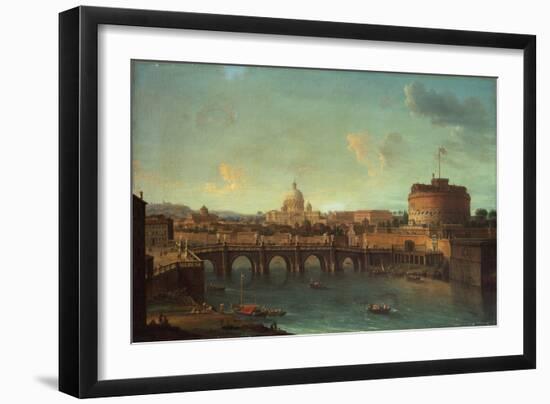 The Tiber, Rome, looking towards the Castel SantAngelo, with Saint Peters Basilica beyond-Antonio Joli-Framed Giclee Print