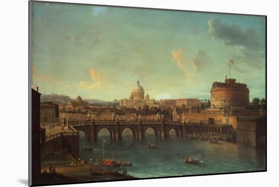 The Tiber, Rome, looking towards the Castel SantAngelo, with Saint Peters Basilica beyond-Antonio Joli-Mounted Giclee Print