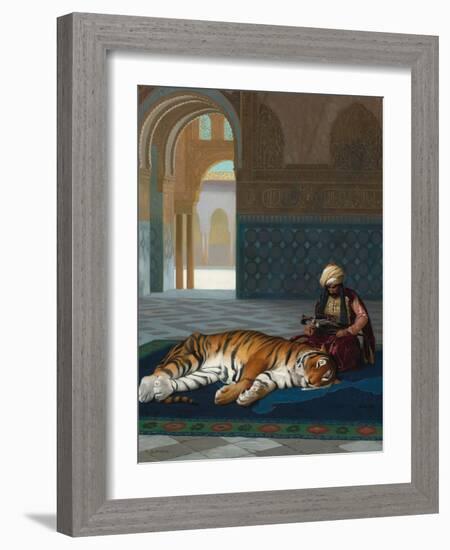 The Tiger and the Guardian (oil on canvas)-Jean Leon Gerome-Framed Giclee Print