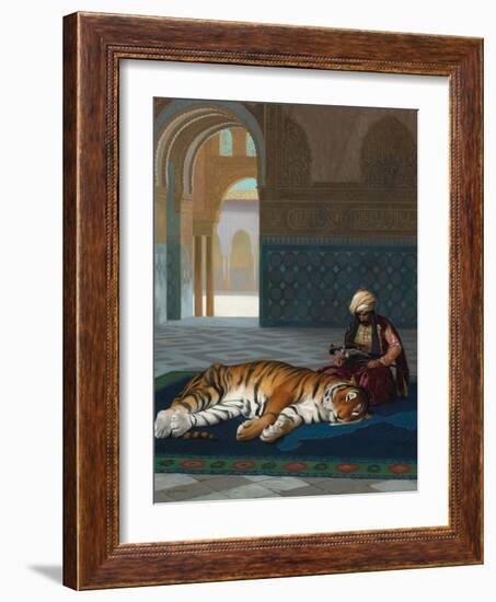 The Tiger and the Guardian (oil on canvas)-Jean Leon Gerome-Framed Giclee Print