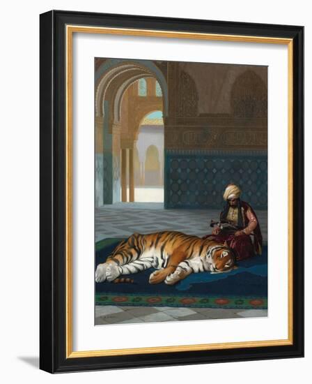 The Tiger and the Guardian (oil on canvas)-Jean Leon Gerome-Framed Giclee Print