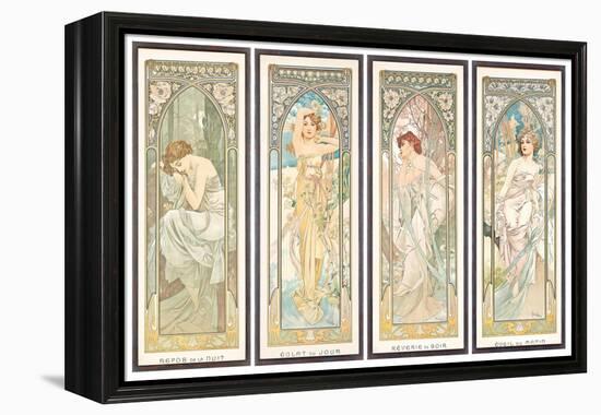 The times of the Day; Les Heures Du Jour (A Set of Four), 1899 (Colour Lithograph)-Alphonse Marie Mucha-Framed Premier Image Canvas