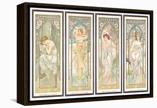 The times of the Day; Les Heures Du Jour (A Set of Four), 1899 (Colour Lithograph)-Alphonse Marie Mucha-Framed Premier Image Canvas