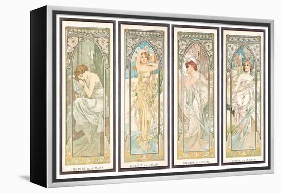 The times of the Day; Les Heures Du Jour (A Set of Four), 1899 (Colour Lithograph)-Alphonse Marie Mucha-Framed Premier Image Canvas