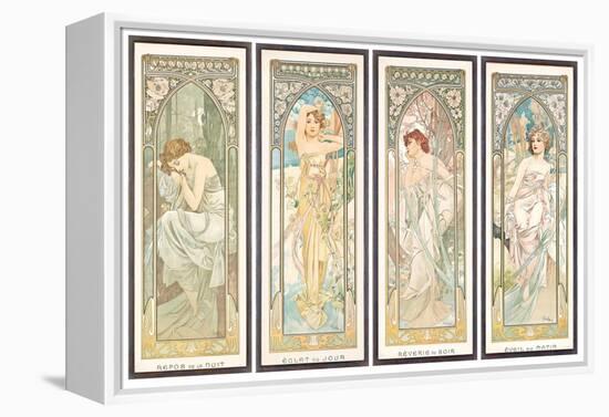 The times of the Day; Les Heures Du Jour (A Set of Four), 1899 (Colour Lithograph)-Alphonse Marie Mucha-Framed Premier Image Canvas