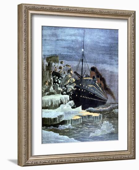 The 'Titanic' Colliding with an Iceberg, 1912-null-Framed Giclee Print