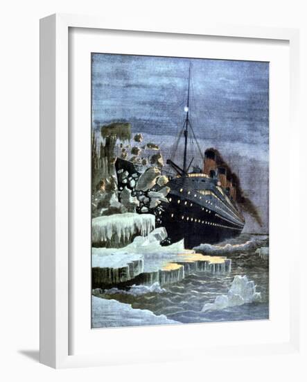 The 'Titanic' Colliding with an Iceberg, 1912-null-Framed Giclee Print