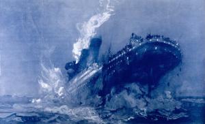 The Titanic Disappears with Lights Still Working on the Ship
