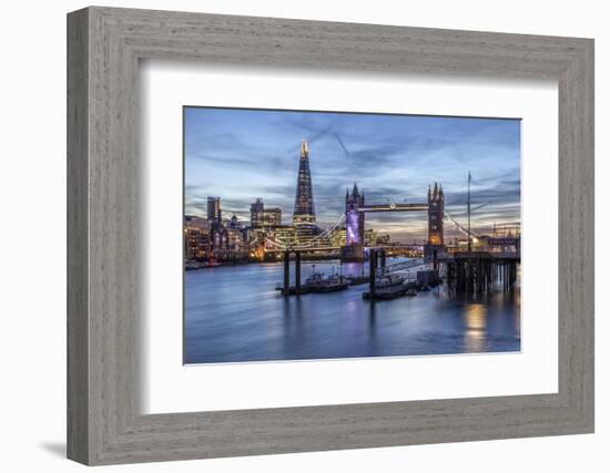 The Tower Bridge in London Seen from the East at Dusk. in the Background-David Bank-Framed Photographic Print