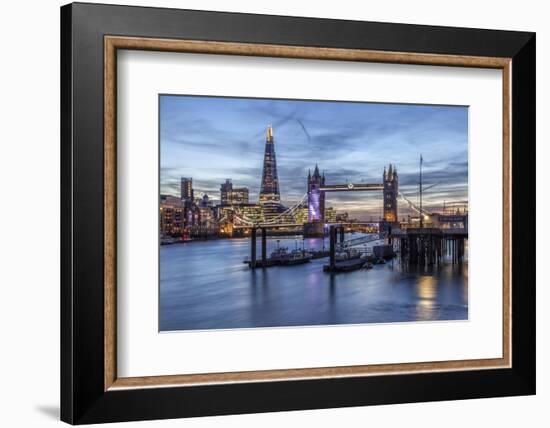 The Tower Bridge in London Seen from the East at Dusk. in the Background-David Bank-Framed Photographic Print