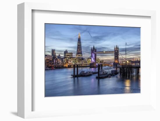 The Tower Bridge in London Seen from the East at Dusk. in the Background-David Bank-Framed Photographic Print