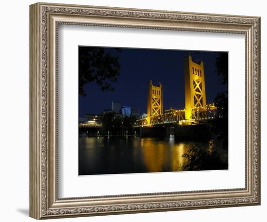 The Tower Bridge of Sacramento at Night, CA-George Oze-Framed Photographic Print