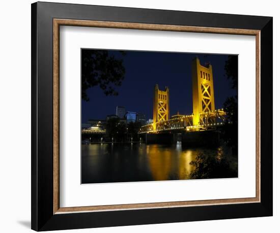 The Tower Bridge of Sacramento at Night, CA-George Oze-Framed Photographic Print