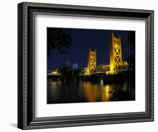 The Tower Bridge of Sacramento at Night, CA-George Oze-Framed Photographic Print