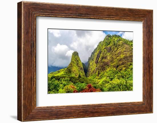 The Towering Monolith Covered in Tropical Plant Life known as the 'Lao Needle in the West Maui Moun-MH Anderson Photography-Framed Photographic Print