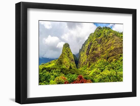 The Towering Monolith Covered in Tropical Plant Life known as the 'Lao Needle in the West Maui Moun-MH Anderson Photography-Framed Photographic Print