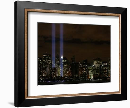 The Towers of Light Shine Over the Manhatten Skyline-null-Framed Premium Photographic Print